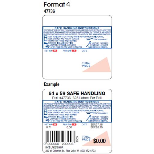 Ishida 47736 Format 4 pre-printed Safe Handling - 1 Name Line and 2 Ingredient Lines 12 Rolls
