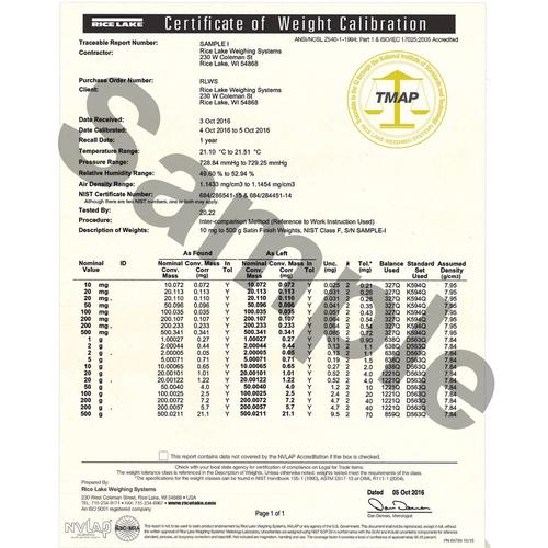 Rice Lake Accredited Certificate for 13032